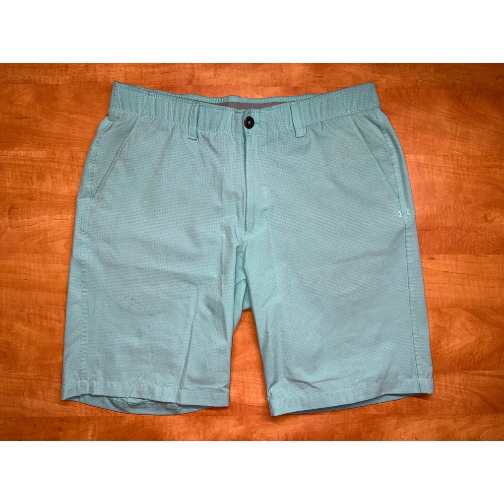Under Armour Mens HeatGear Golf Shorts Teal Blue Loose Fit Size 36 Elastic Waist